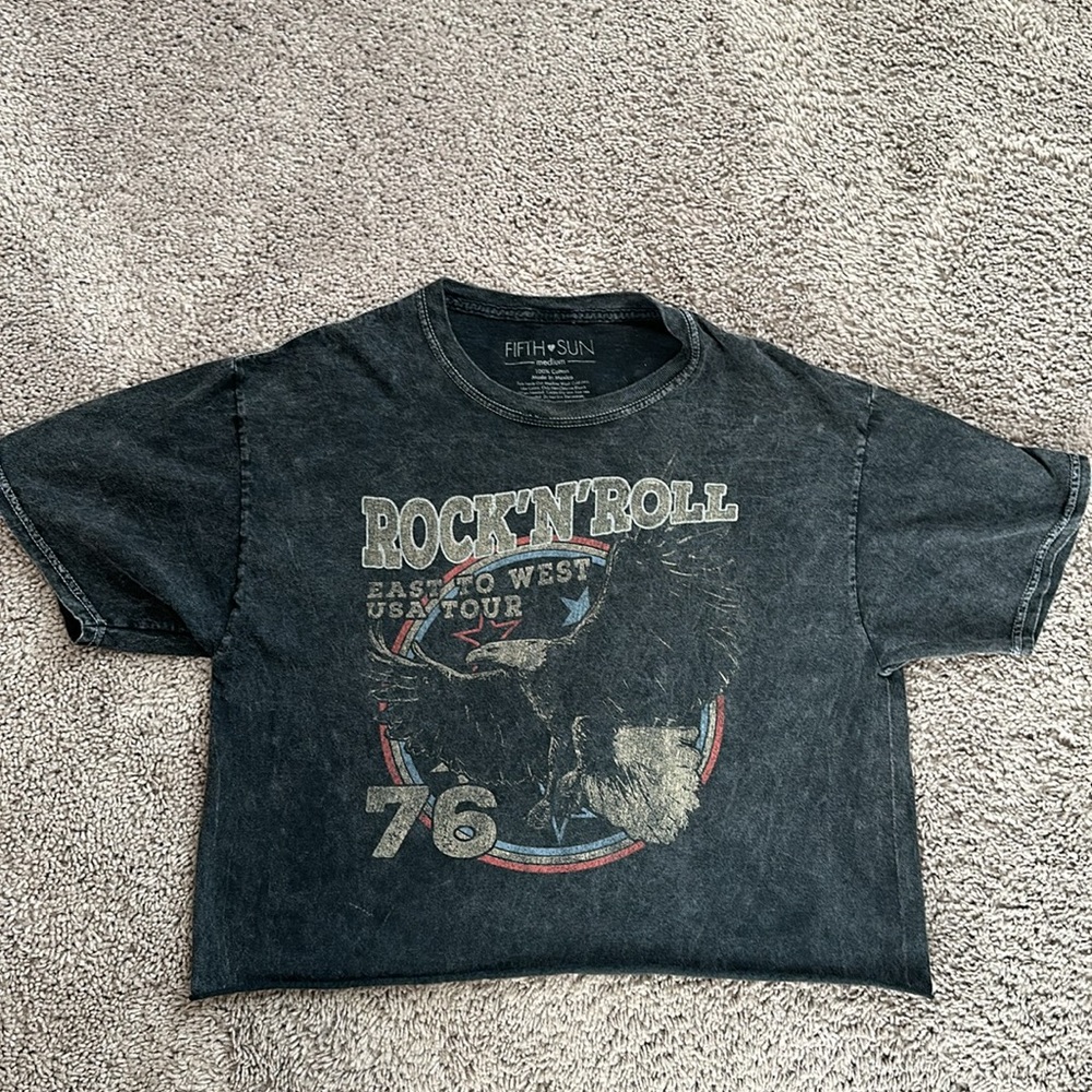 Fifth Sun Rock N Roll 1976 vintage style crop top with eagle easy to west tour - Picture 2 of 10